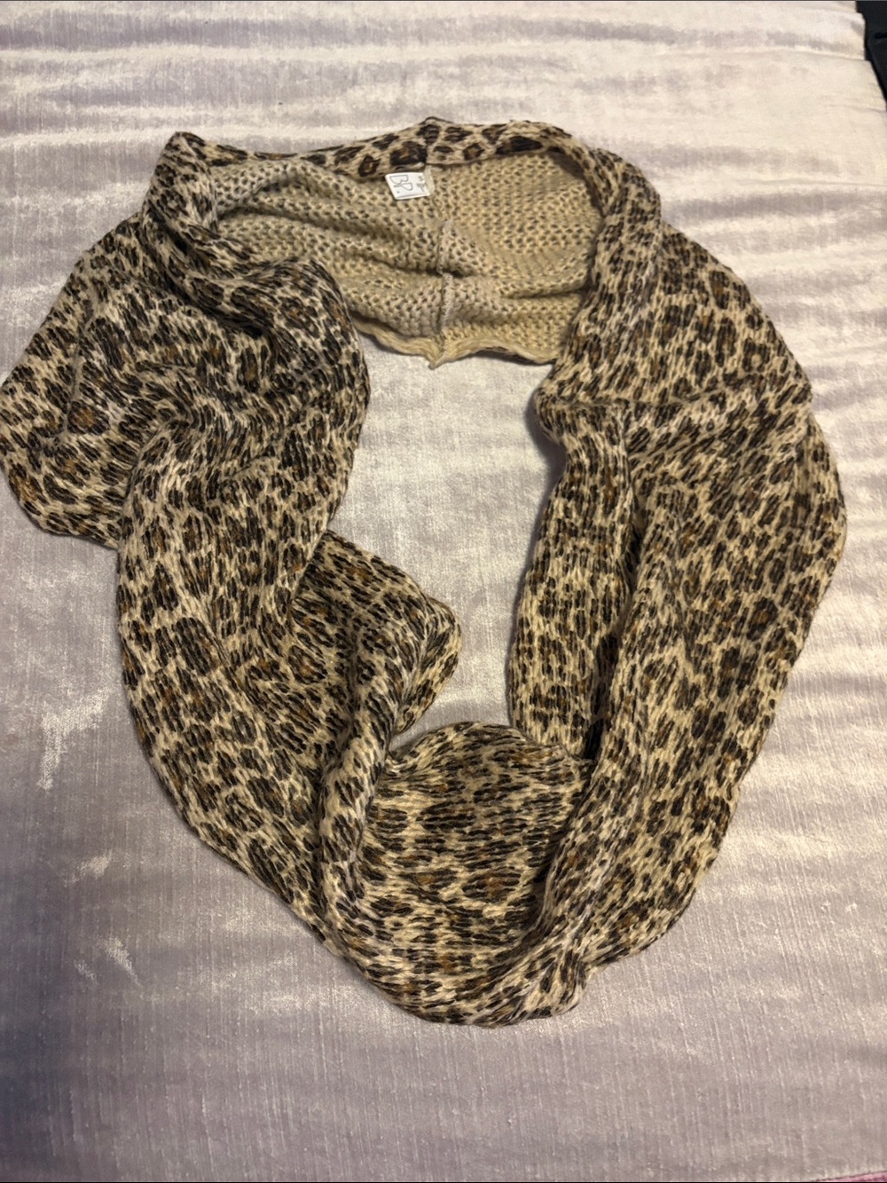 bp Leopard-Pattern Infinity Scarf in Beige and Brown